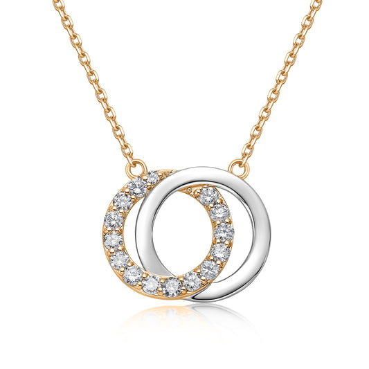 Interlocking Circles Natural Diamond Necklace in 18K Two-Tone Yellow & White Gold CK174832