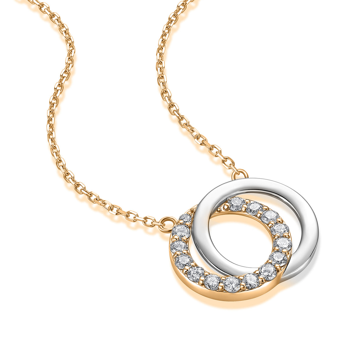 Interlocking Circles Natural Diamond Necklace in 18K Two-Tone Yellow & White Gold CK174832