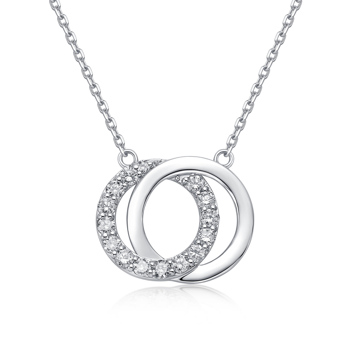 Interlocking Circles Natural Diamond Necklace in 18K White Gold CK174861