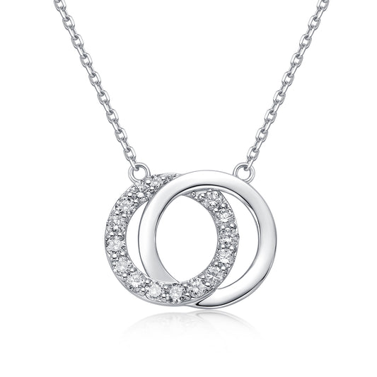 Interlocking Circles Natural Diamond Necklace in 18K White Gold CK174861