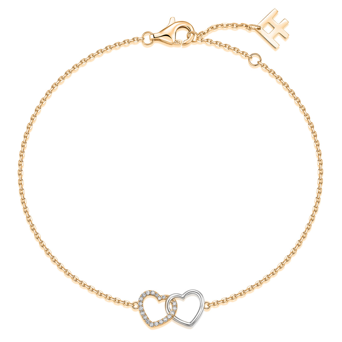 Interlocking Heart Natural Diamond Bracelet in 18K Two-Tone Yellow & White Gold CK174781