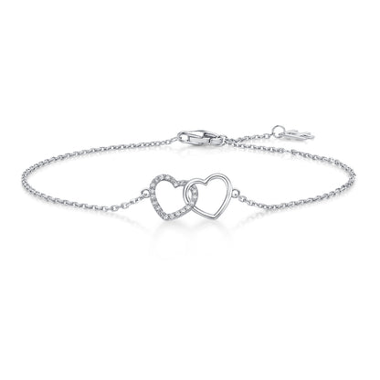 Interlocking Heart Natural Diamond Bracelet in 18K White Gold CK174794