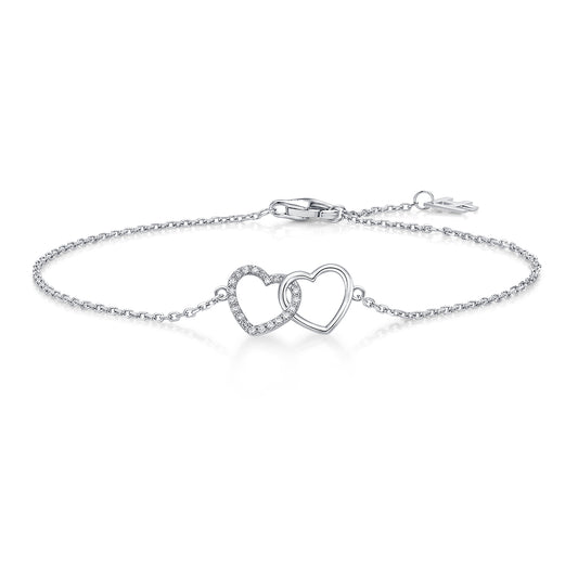Interlocking Heart Natural Diamond Bracelet in 18K White Gold CK174794