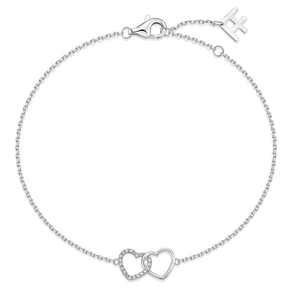 Interlocking Heart Natural Diamond Bracelet in 18K White Gold CK174794