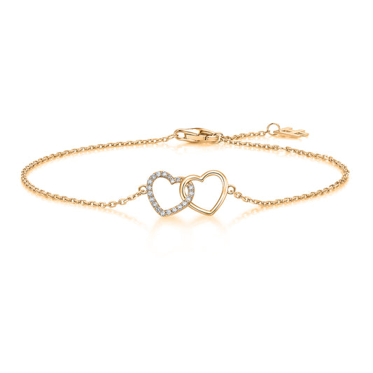 Interlocking Heart Natural Diamond Bracelet in 18K Yellow Gold CK175045