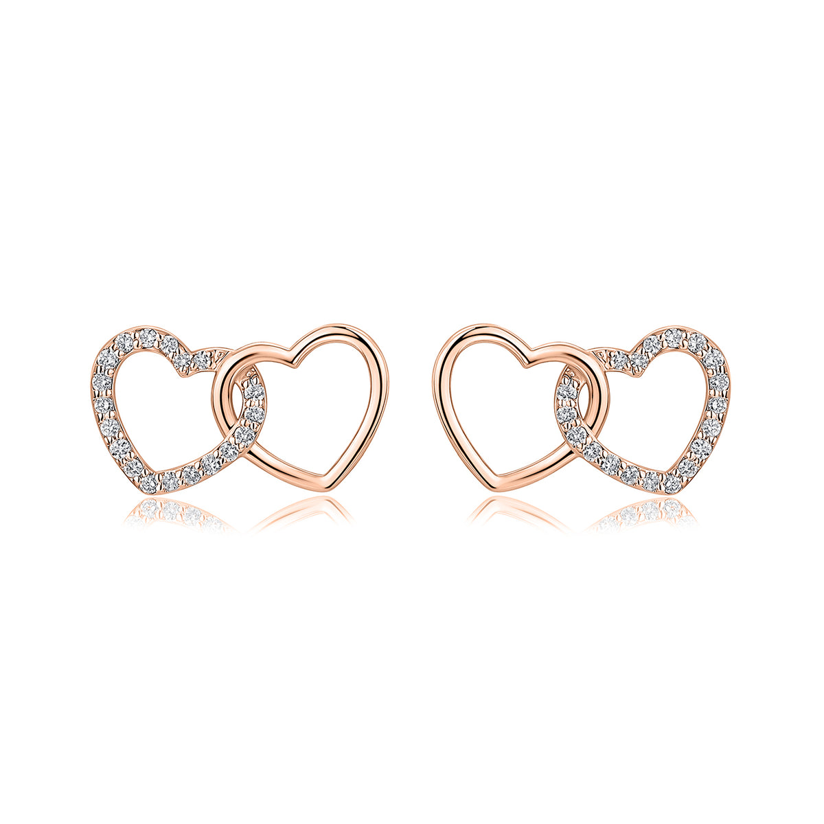Interlocking Heart Natural Diamond Earrings in 18K Rose Gold CK174751