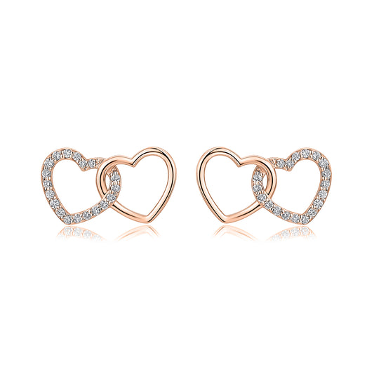 Interlocking Heart Natural Diamond Earrings in 18K Rose Gold CK174751