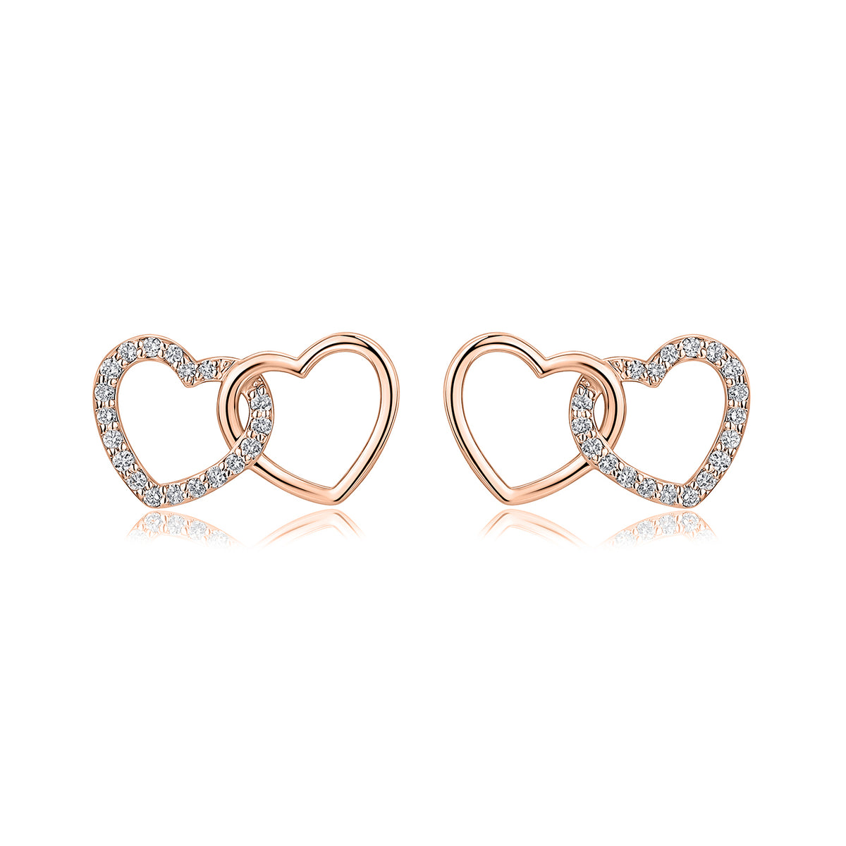 Interlocking Heart Natural Diamond Earrings in 18K Rose Gold CK174752