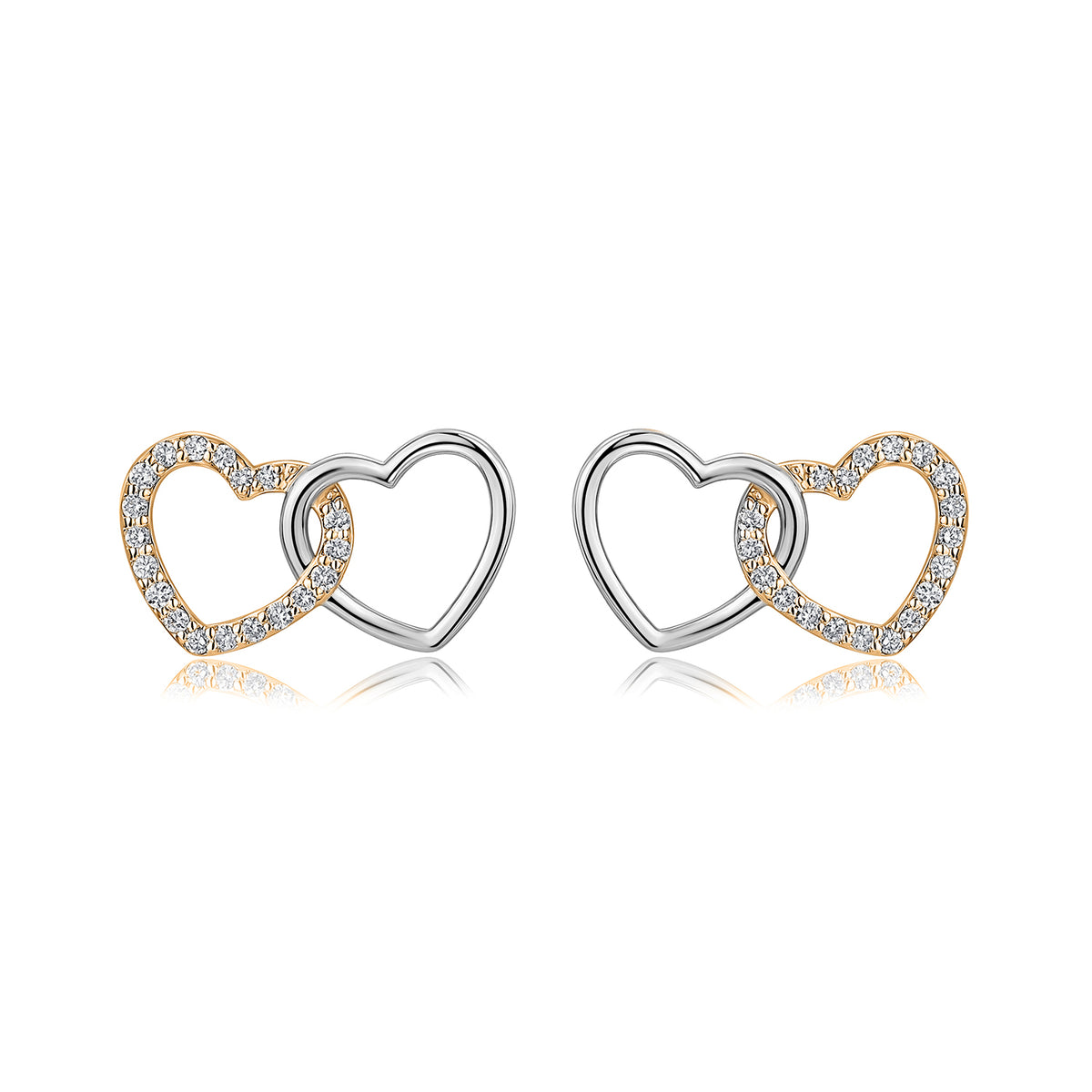 Interlocking Heart Natural Diamond Earrings in 18K Two-Tone Yellow & White Gold CK175034