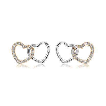 Interlocking Heart Natural Diamond Earrings in 18K Two-Tone Yellow & White Gold CK175034