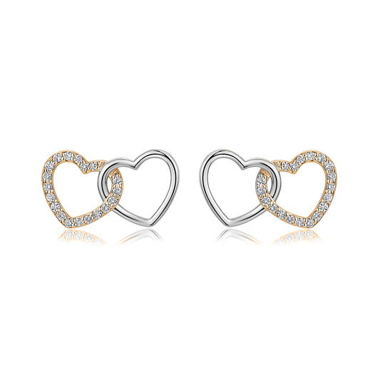 Interlocking Heart Natural Diamond Earrings in 18K Two-Tone Yellow & White Gold CK175034