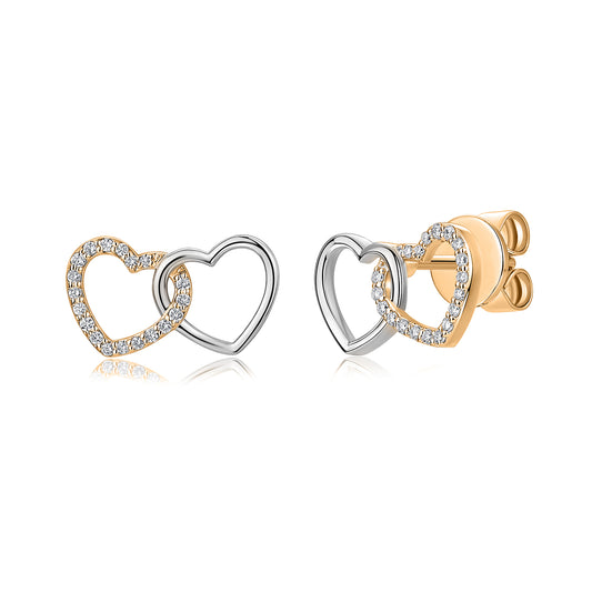 Interlocking Heart Natural Diamond Earrings in 18K Two-Tone Yellow & White Gold CK175034