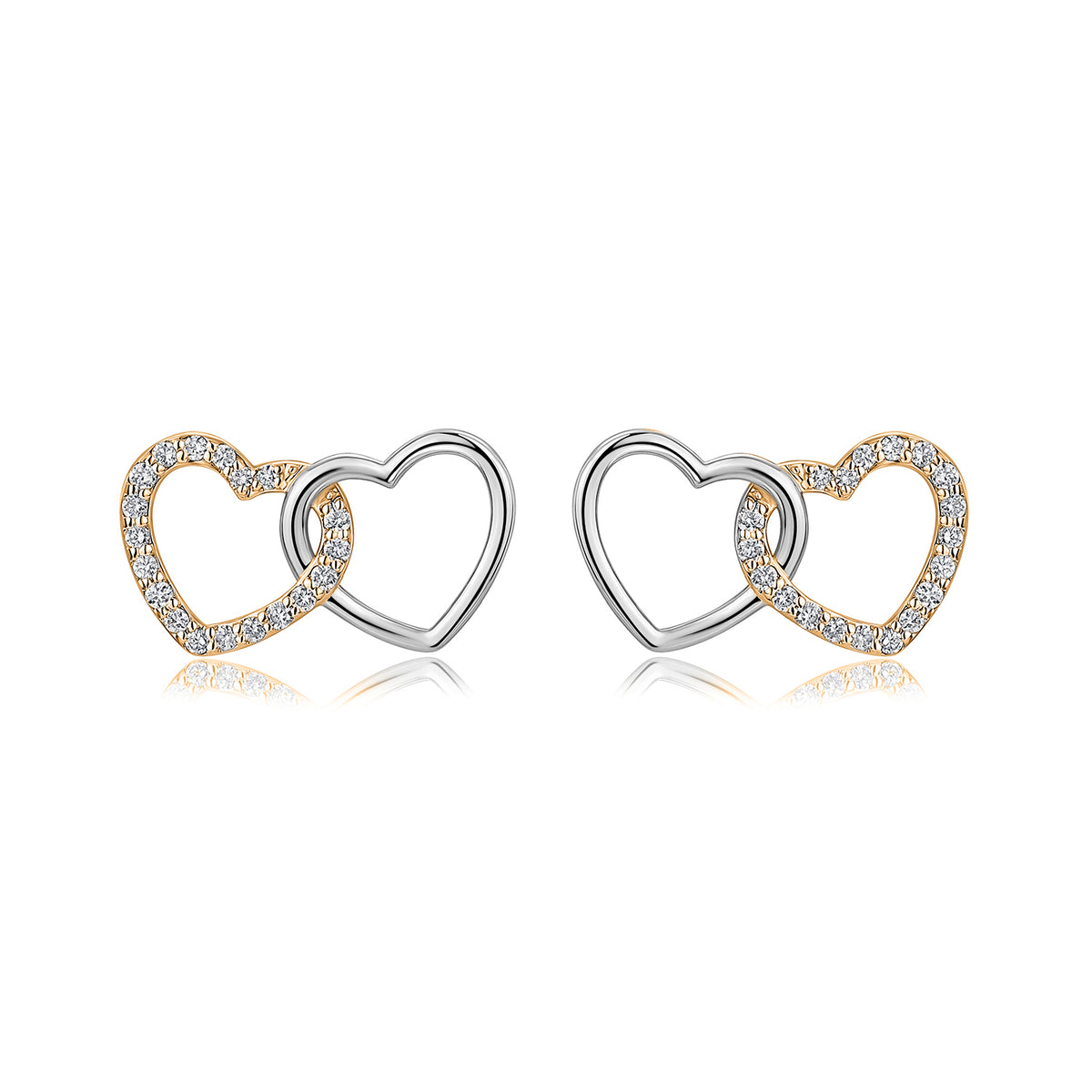 Interlocking Heart Natural Diamond Earrings in 18K Two-Tone Yellow & White Gold CK175035