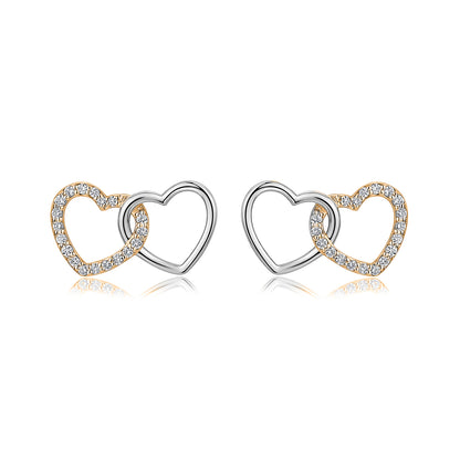 Interlocking Heart Natural Diamond Earrings in 18K Two-Tone Yellow & White Gold CK175035