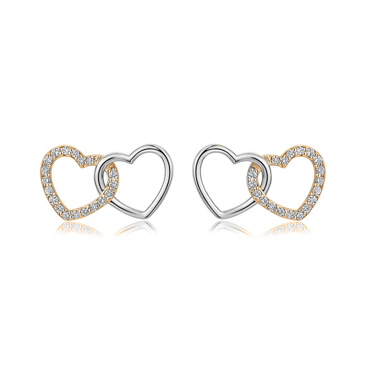 Interlocking Heart Natural Diamond Earrings in 18K Two-Tone Yellow & White Gold CK175035
