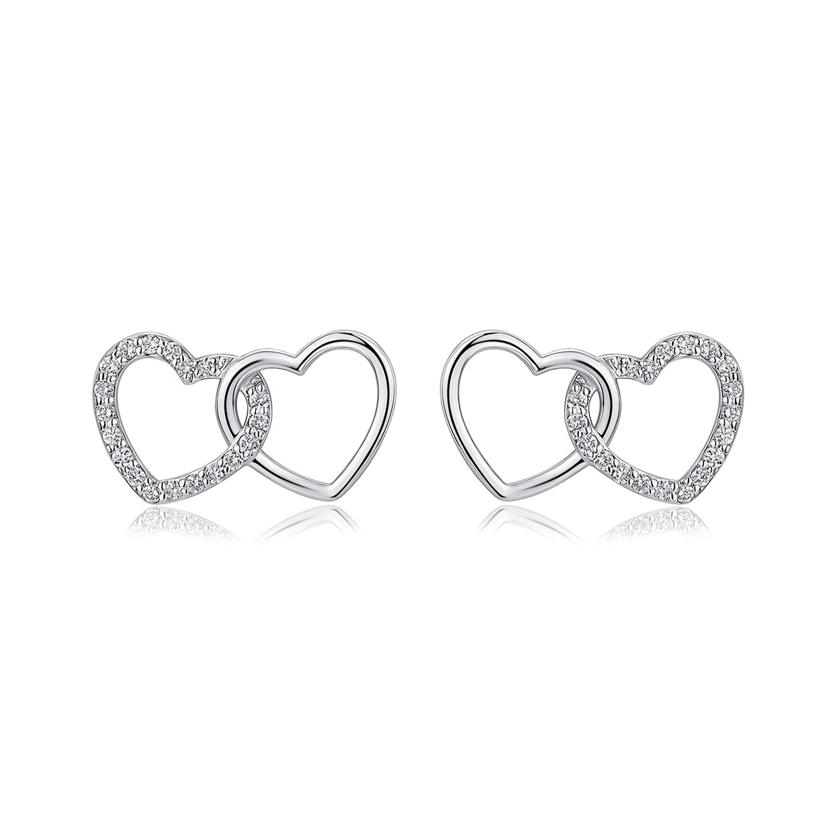 Interlocking Heart Natural Diamond Earrings in 18K White Gold CK174755