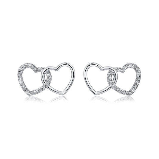 Interlocking Heart Natural Diamond Earrings in 18K White Gold CK174756