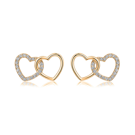 Interlocking Heart Natural Diamond Earrings in 18K Yellow Gold CK174763