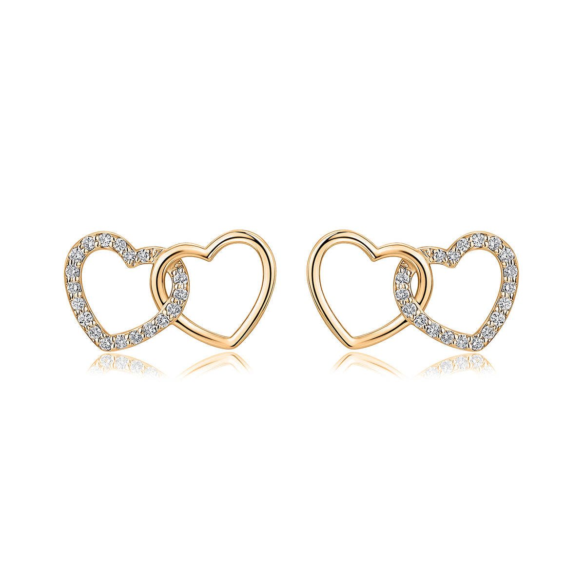Interlocking Heart Natural Diamond Earrings in 18K Yellow Gold CK174764