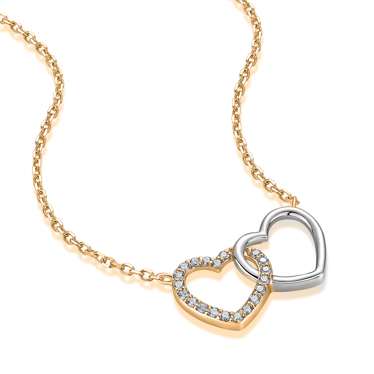 Interlocking Heart Natural Diamond Necklace in 18K Two-Tone Yellow & White Gold CK174833