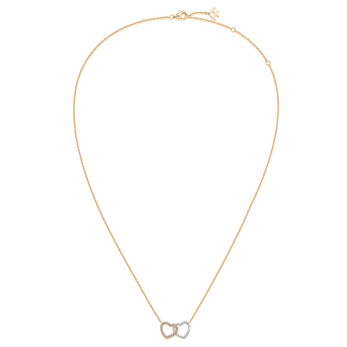 Interlocking Heart Natural Diamond Necklace in 18K Two-Tone Yellow & White Gold CK174833