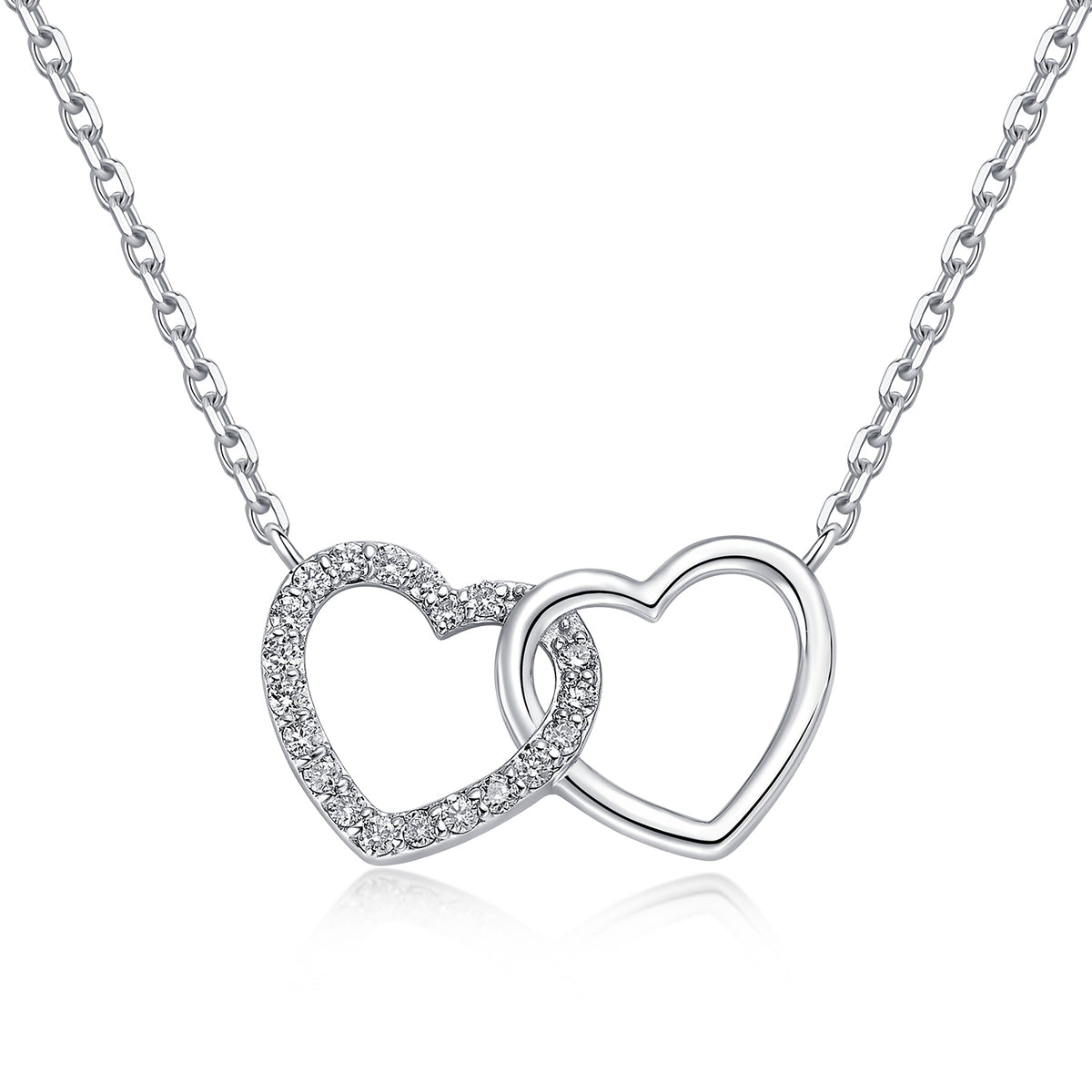 Interlocking Heart Natural Diamond Necklace in 18K White Gold CK174853