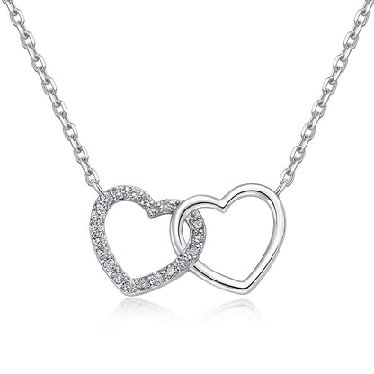 Interlocking Heart Natural Diamond Necklace in 18K White Gold CK174853