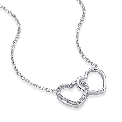 Interlocking Heart Natural Diamond Necklace in 18K White Gold CK174853