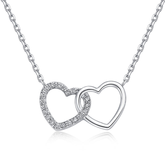 Interlocking Heart Natural Diamond Necklace in 18K White Gold CK174854