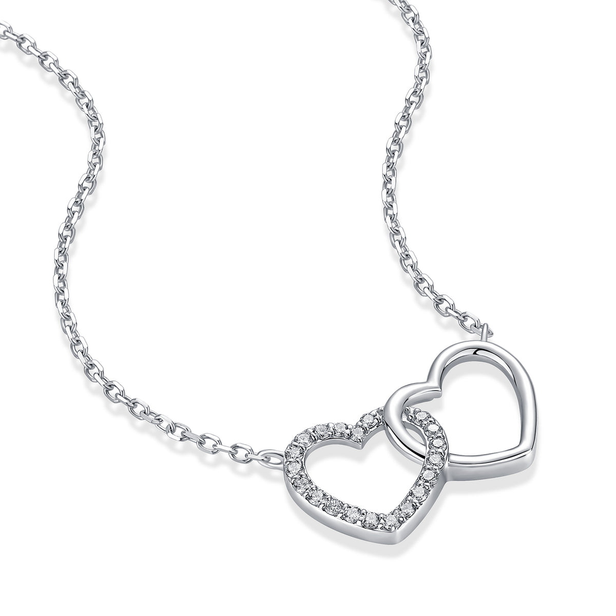 Interlocking Heart Natural Diamond Necklace in 18K White Gold CK174854