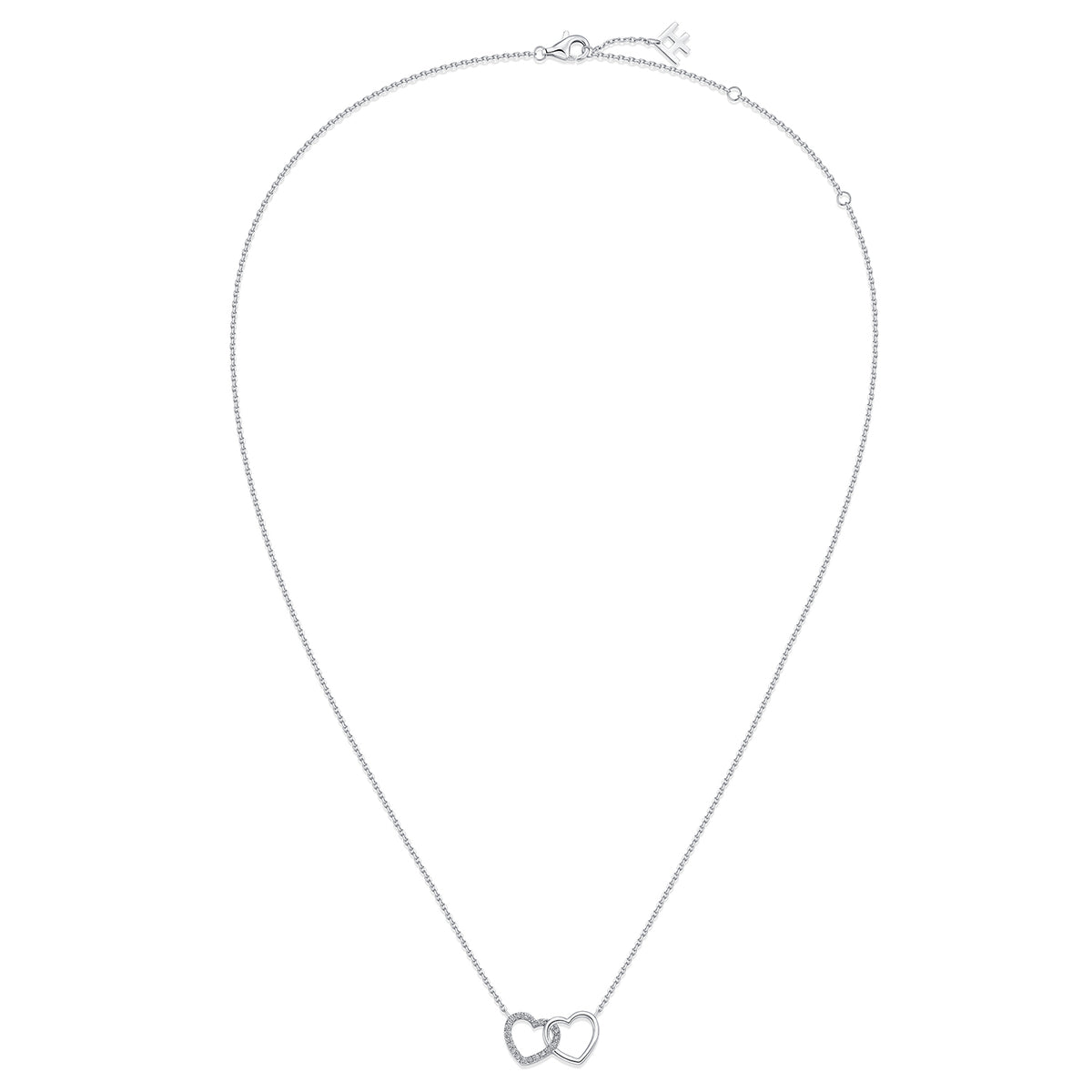 Interlocking Heart Natural Diamond Necklace in 18K White Gold CK174854
