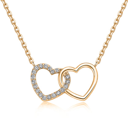 Interlocking Heart Natural Diamond Necklace in 18K Yellow Gold CK174875