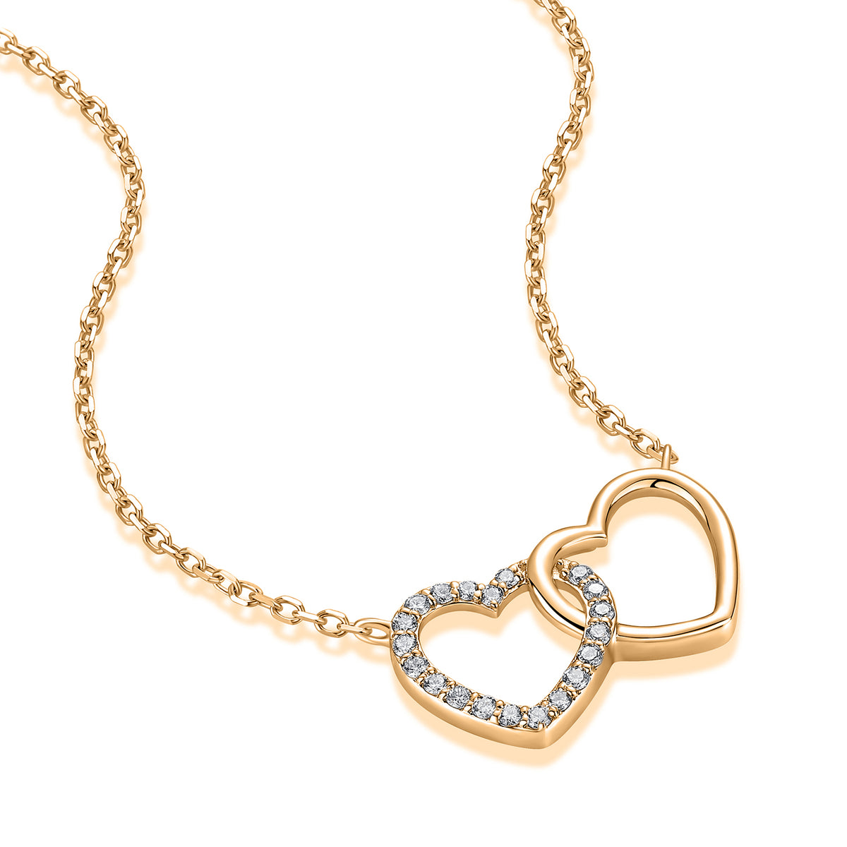 Interlocking Heart Natural Diamond Necklace in 18K Yellow Gold CK174875