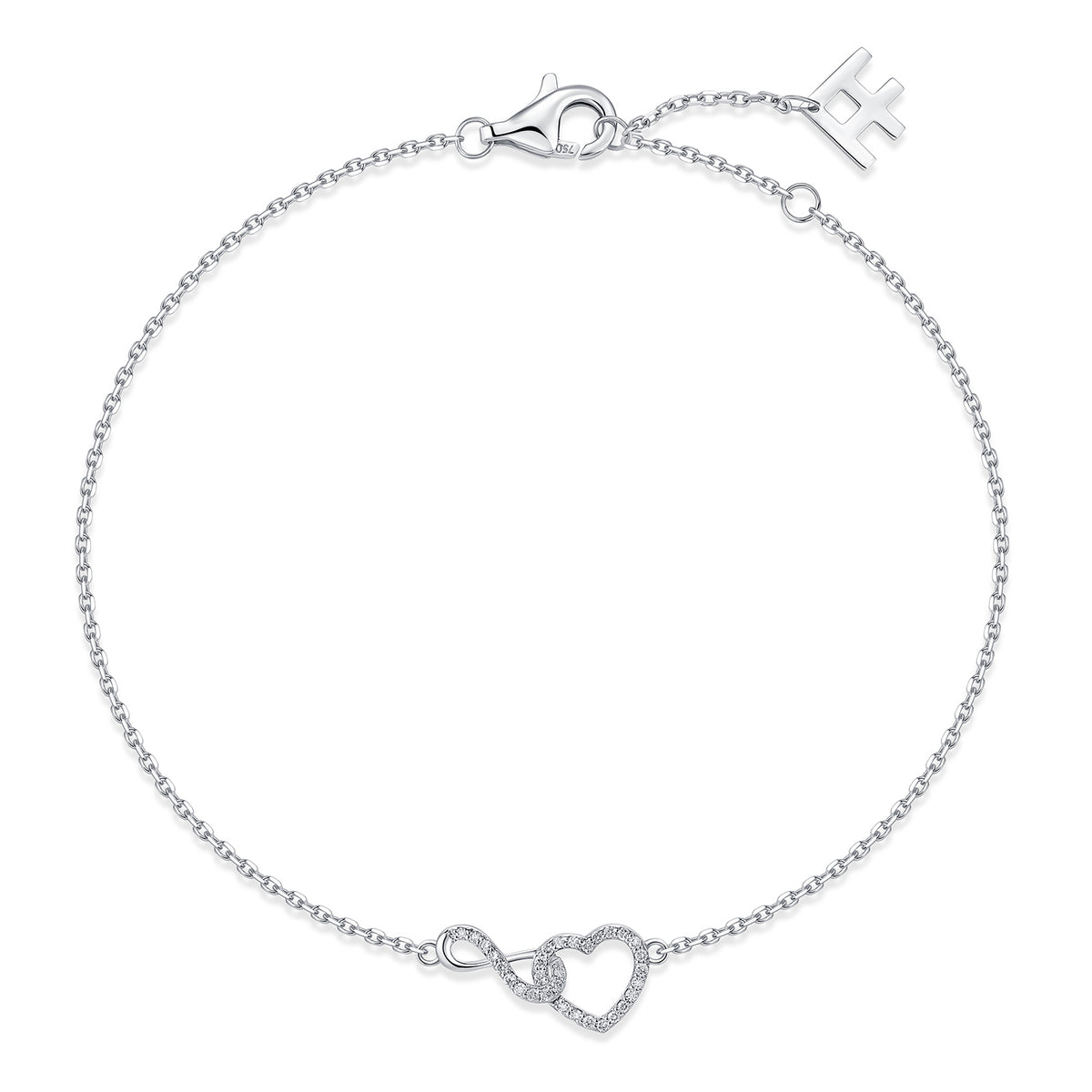 Interlocking Infinity Heart Natural Diamond Bracelet in 18K White Gold CK174791