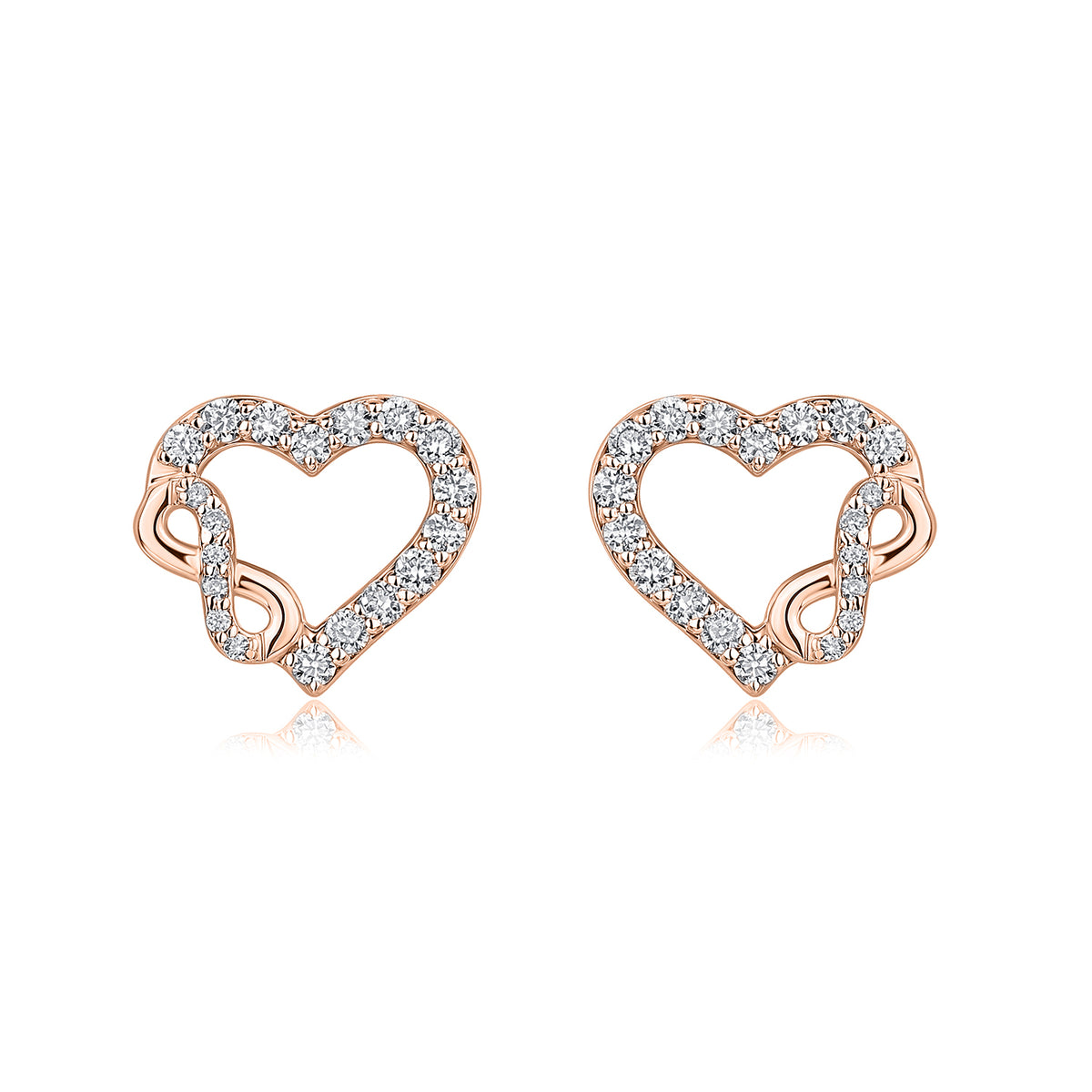 Interlocking Infinity Heart Natural Diamond Earrings in 18K Rose Gold CK174758