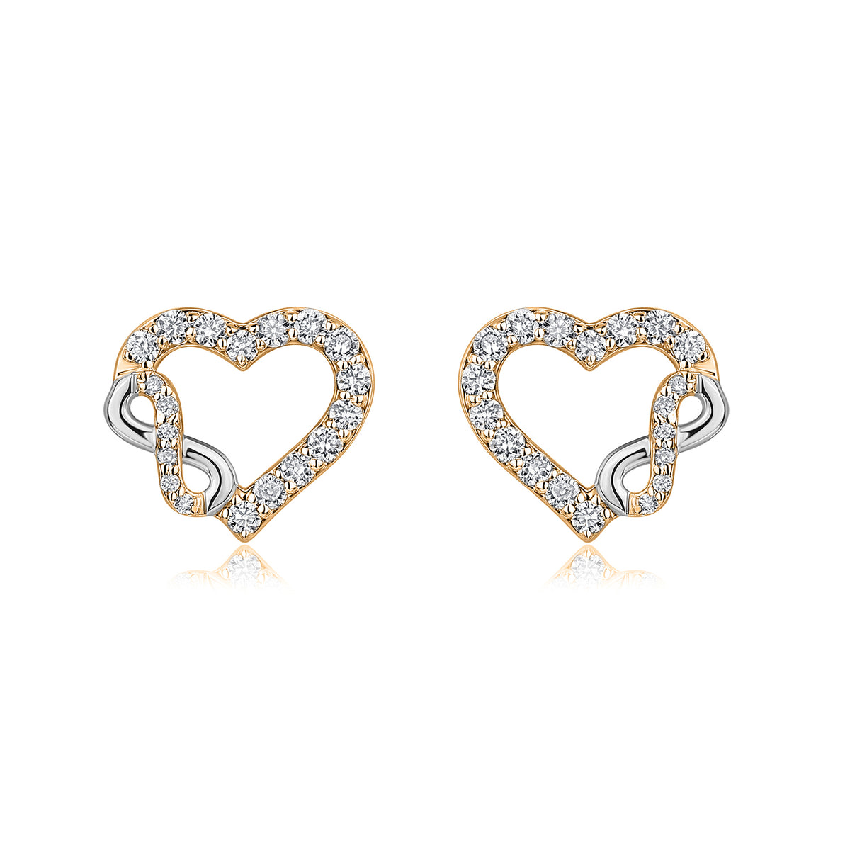 Interlocking Infinity Heart Natural Diamond Earrings in 18K Two-Tone Yellow & White Gold CK174753