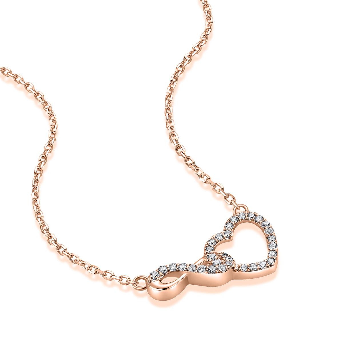 Interlocking Infinity Heart Natural Diamond Necklace in 18K Rose Gold CK174843