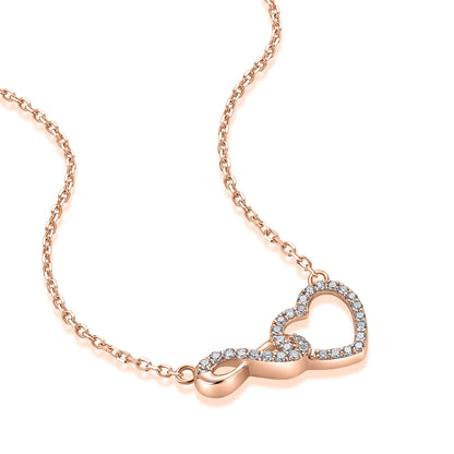 Interlocking Infinity Heart Natural Diamond Necklace in 18K Rose Gold CK174843