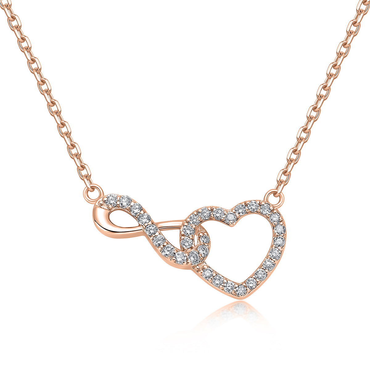 Interlocking Infinity Heart Natural Diamond Necklace in 18K Rose Gold CK174844