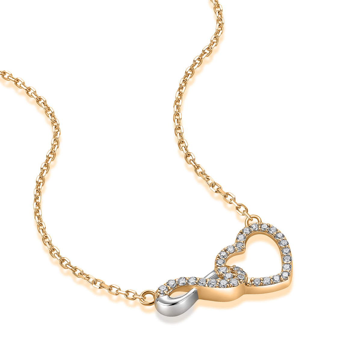 Interlocking Infinity Heart Natural Diamond Necklace in 18K Two-Tone Yellow & White Gold CK174830