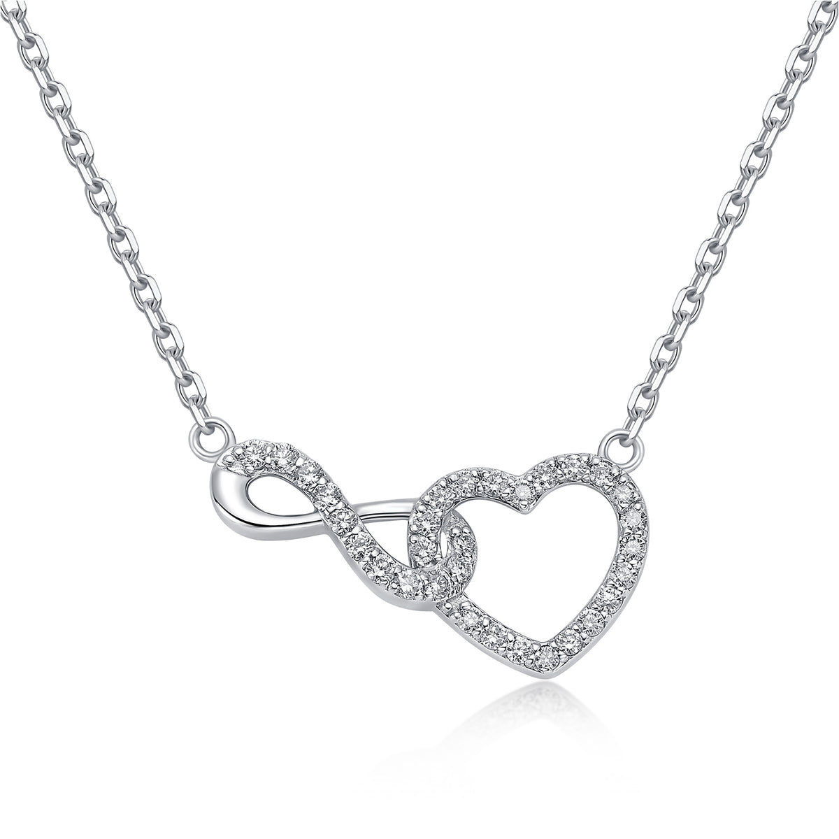 Interlocking Infinity Heart Natural Diamond Necklace in 18K White Gold CK174851