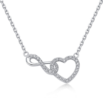 Interlocking Infinity Heart Natural Diamond Necklace in 18K White Gold CK174851