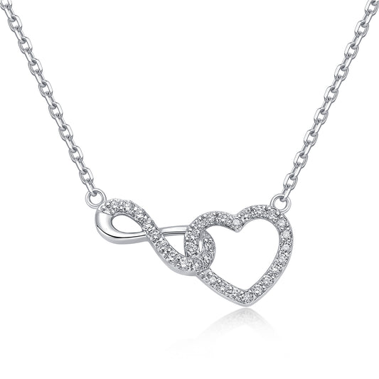 Interlocking Infinity Heart Natural Diamond Necklace in 18K White Gold CK174851