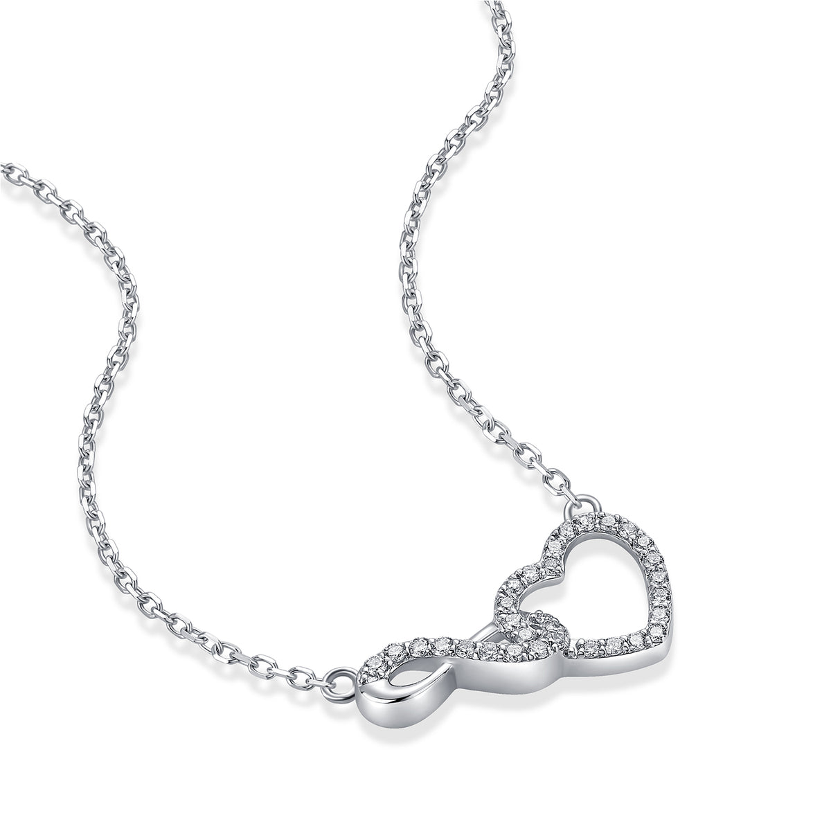Interlocking Infinity Heart Natural Diamond Necklace in 18K White Gold CK174851
