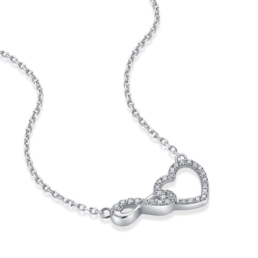 Interlocking Infinity Heart Natural Diamond Necklace in 18K White Gold CK174852