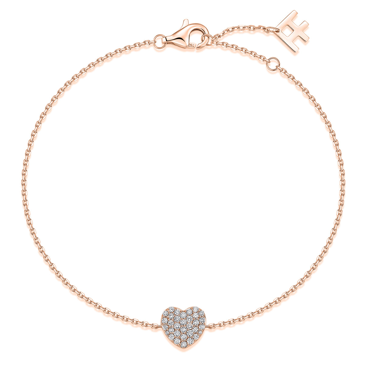 Pavé Heart Natural Diamond Bracelet in 18K Rose Gold CK174773