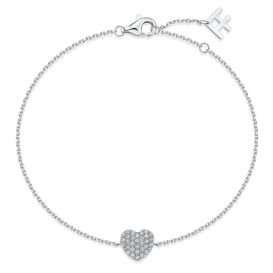 Pavé Heart Natural Diamond Bracelet in 18K White Gold CK174771
