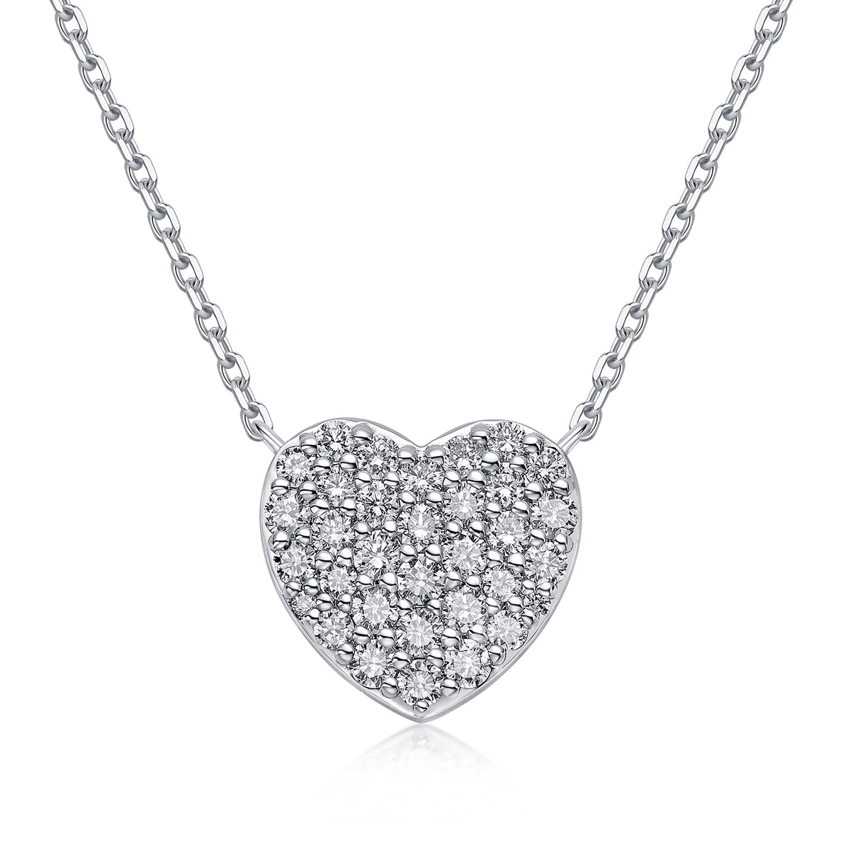 Pavé Heart Natural Diamond Necklace in 18K White Gold CK174857
