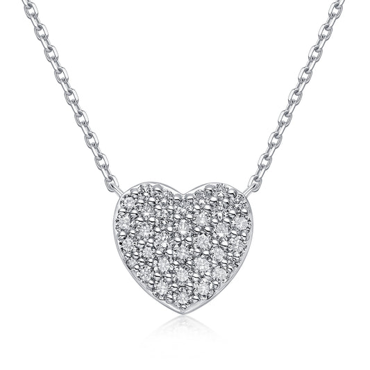 Pavé Heart Natural Diamond Necklace in 18K White Gold CK174857
