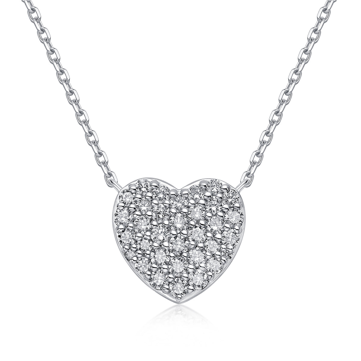 Pavé Heart Natural Diamond Necklace in 18K White Gold CK174858